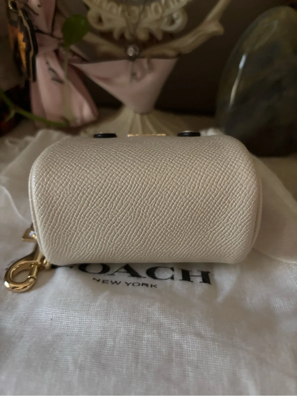 Coach Mini Rowan Bag Charm in Chalk with Gold Hardware
